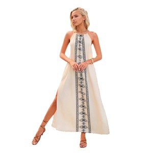 Abito lungo estivo boho stampato da <span class=keywords><strong>donna</strong></span> con scollo a V profondo, schiena scoperta e spacco alto, ideale per feste in spiaggia ed eventi serali formali - Nuovo arrivo 2025 - Product Image 5