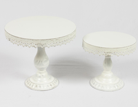Décor de ferme fait à la main ensemble de luxe of2 rustique rond blanc plateau en métal support à gâteau avec socle en bois fer gâteau présentoir plateau