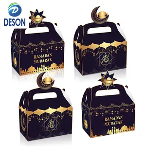 Deson Ramadan Mubarak Cardboard Goodie Bags Muslim Party Eid Decoration Glitter Golden Goody Treat Candy Bags with Handles