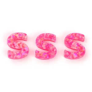 Zhengyong opal jewelry 26 letters beads pink charms synthetic OP55 opal double flat cut pink alphabet pendant