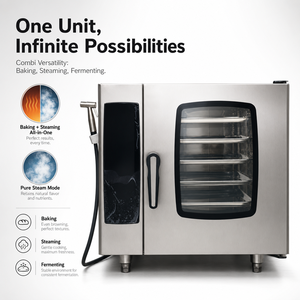 Four à vapeur combiné électrique commercial 120L, 5 plateaux, cuisson par convection, cuisson à la vapeur, fermentation, acier inoxydable, pour boulangerie, restaurant - Product Image 4