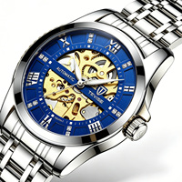 Montre-bracelet mécanique squelette de luxe pour homme, OEM d'usine, bracelet en métal noir intégral, chiffres romains, Reloj Para Hombre