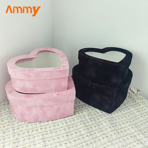 AM-GPB13 Ammy 2 Iin 1 Heart-shaped Velvet Flower Box Window Cover Diamond Flannel Preserved Rose Flower Gift Box Mothers Day Box - Product Image 2