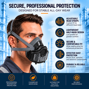 Masque respiratoire demi-visage RS-1818 réutilisable, protection contre la poussière, avec valve respiratoire pour filtre à fumée et particules - Product Image 2