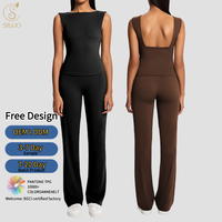 Ensemble de sport 2 pièces pour femme, effet seconde peau, extensible, avec pantalon de yoga évasé froncé respirant et débardeur en tissu écologique