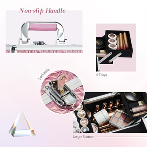 Portable Aluminum Cosmetic Train <b>Case</b> with 4 Trays Locking <b>Makeup</b> <b>Case</b> Organizer Hard Vanity Storage Travel Make up Artist Box - Product Image 3