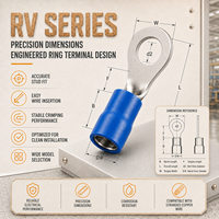 Connecteur à sertir circulaire en cuivre étamé de qualité professionnelle, pré-isolé, série RV, pour câblage électrique, borne annulaire