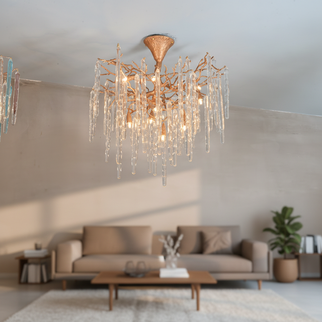 Modern Luxury Brass Branch Ceiling Light Nordic Glass Shade Hanging Lamp for Living Dining Room Bedroom Villa Hotel Home Decor