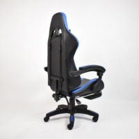 Chaise de bureau de luxe en cuir bleu style course avec repose-pieds et fonction inclinable, chaise de gaming e-sport
