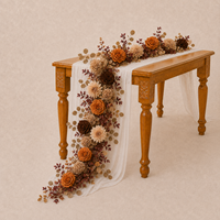 Chemin de table vintage français style drapé avec fausses fleurs, tons terreux, pour mariage, cheminée, console, décoration intérieure