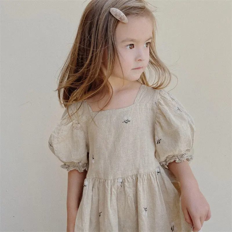 Vintage Kinder Mädchen 100 % Baumwollkleid Baby Mädchen lässige Stickerei Kleid Kleinkind Sommerkleid für 0-3 Jahre Mädchen