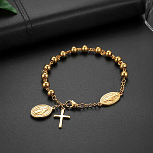 Religious 316L Stainless Steel 14k 18k Gold Plated Catholic <b>Bead</b> <b>Bracelets</b> With Charms Rosary Virgin Mary <b>Bracelet</b> for Women Men - Product Image 1