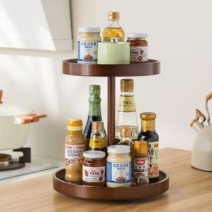360 Degree Rotating Double Tier Rust Resistant Durable Turntable Storage <b>Rack</b> Round Wooden for Home Kitchen Pantry - Product Image 1