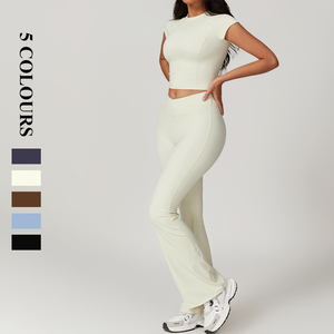 2024 nuovo Set da Yoga aderente e ad asciugatura rapida da corsa sportivo manica corta Set Beauty Back abbigliamento Fitness da donna - Product Image 2