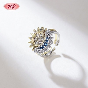 Anillo Vintage de Aleación Chapado en Oro de 18K con Circonitas Sol y Luna Celestiales para Mujer, Regalo de Aniversario, Joyería - Product Image 5