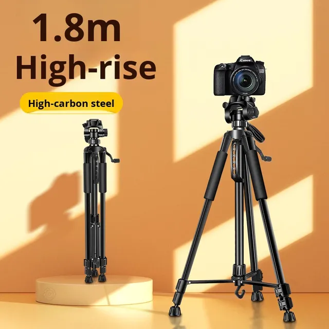 Adjustable 1.8m Heavy-Duty DSLR Camera Tripod, Portable Travel Tripod with BT Remote/Phone Holder for Photography/Live Streaming