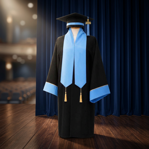 Conjunto de Toga y Birrete de Graduación Negro con Ribete Azul y Borla 2026 para Ceremonia Escolar, Uniforme Unisex para Adultos, Poliéster, Venta al Por Mayor - Product Image 4