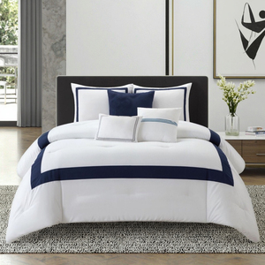 Hotel White 3pcs Textiles Patchwork White with <strong>Navy</strong> Polyester Fabric Bedding <strong>Sets</strong> <strong>Duvet</strong> Cover <strong>Set</strong> Wholesaler - Product Image 1