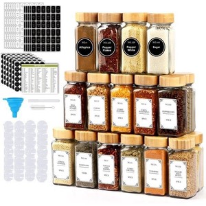 Wholesale 24 Pack 4oz Glass <b>Spice</b> Jar with Bamboo Lids <b>Labels</b> Airtight Square Seasoning Jars for <b>Spice</b> Pantry - Product Image 1
