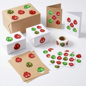 Autocollants ronds pour décorations de Noël, rouge et vert, étiquettes autocollantes pour cadeaux et artisanat, papier durable, impression offset - Product Image 2
