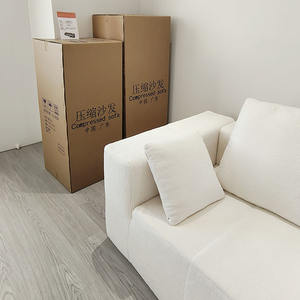 Sofá Moderno Sin Estructura, de <span class=keywords><strong>Alta</strong></span> Densidad y Compresible, Color Blanco, con Otomana Redonda y Múltiples Cojines, para Sala de Estar - Product Image 5