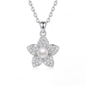 Collar de Plata S925 con Perla de Agua Dulce y Colgante Curvo con Circonitas, Regalo de Joyería para Mujer - Product Image 1