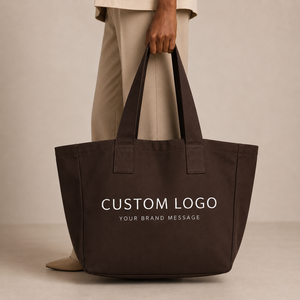 Custom Simple Style Brown Cotton Canvas Shoulderbag Custom Printed/Embroidery Logo Large Capacity Canvas Tote Bag With Zipper - Product Image 1