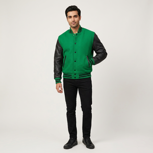 2026 Latest Design Varsity Letterman Leather <b>Jacket</b> for Men Real <b>Sheepskin</b> with Varisty Collar in Terrance Black Red - Product Image 1