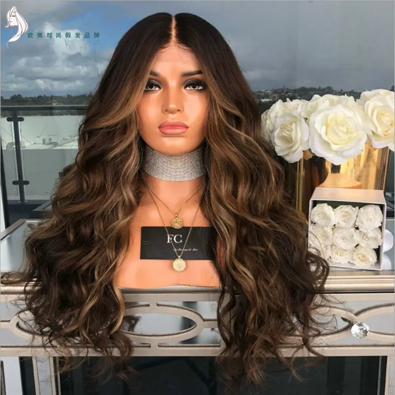 Hot Selling in amazon no tangled top quality natural deep curl synthetic hair lace wig ombre curl wig
