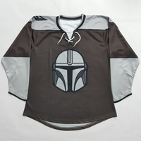 Jersey hoki es kustom kaus hoki pemuda sublimasi pakaian kiper hoki es leher renda 100% poliester