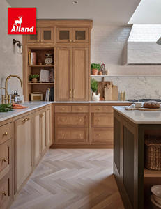 Armoires de cuisine Alland, style américain moderne, en chêne rouge foncé massif, portes shaker, finition teintée, avec panneau en maille métallique - Product Image 5