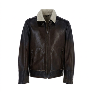 <b>Mens</b> Genuine Leather <b>Jacket</b> Winter <b>Shearling</b> Collar Biker Bomber Motorcycle Casual Fashion Cowhide Custom OEM ODM - Product Image 1