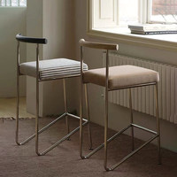 Tabouret Haut Nordique Rétro Minimaliste en Acier Inoxydable, Chaise de Bar Moderne Simple Luxe Léger avec Accoudoirs Rembourrés pour Extérieur et Salon