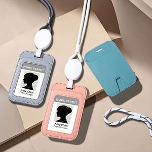 Badge Side Zip Pocket Multiple Card Slots Leather Holder Wallet With Neck <b>Lanyard</b> for Office Staffs - Product Image 3