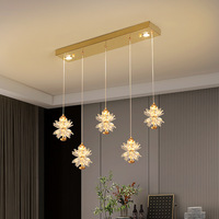 Lustre moderne de luxe pour salon, chambre à coucher, restaurant, fleur, boule de cristal, métal doré, suspension de cuisine