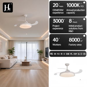 Ventilateur de plafond LED moderne en métal avec moteur DC, 3 pales, télécommande, intensité variable, 6 vitesses, 3000K-6000K, Ra80, blanc chaud, montage en suspension - Product Image 3