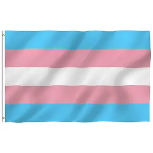 Bendera Transgender kaki 3x5 warna hidup dan tahan luntur ganda dijahit merah muda biru pelangi pesta kebanggaan LGBT bendera 3x5 kaki