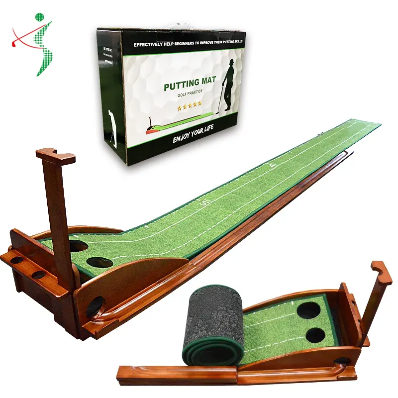 단단한 나무 공 반환 골프 훈련 장비 퍼팅 그린 매트 맞춤형 골프 퍼팅 트레이너 연습 매트