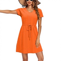 Nouvelle Robe d'Été Décontractée en Mousseline Lavable pour Femme 2025 – Modèle Uni avec Taille Creuse et Col en V à Manches Courtes
