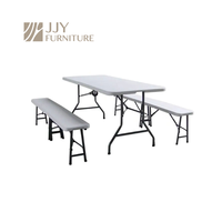 Table pliante professionnelle JJY-ZDZ-E003 blanche, 6 pieds, en plastique HDPE rectangulaire, portable, pour événements de jardin, camping, avec pieds en acier