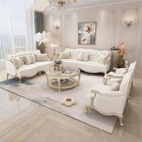 Ensemble de canapés en bois massif français, design moderne, canapé Chesterfield en similicuir, rembourrage en éponge, 2 places, pour salon, hôtel, villa, maison