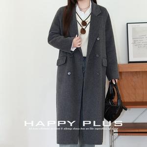 Manteau mi-long en laine double face pour femme Happy Plus, couleur unie avec boutons, grande taille N9084 - Product Image 4