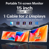 Extenseur d'écran triple pour ordinateur portable 15 pouces FHD 1080P IPS Type-C, moniteur portable multi-écrans pour ordinateurs portables de 15 à 17,3 pouces