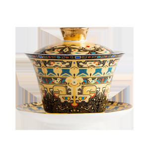 Cloisonn Silver Three Piece Gaiwan Teacup With Lid Porcelain Infuser Dehua Kung Fu <b>Tea</b> <b>Set</b> For Home Use - Product Image 5