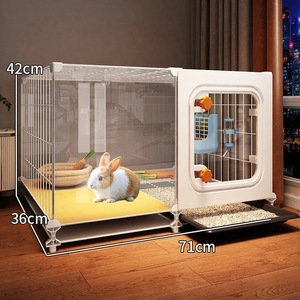 Cage à lapin transparente moderne et durable pour l'intérieur, toutes saisons, avec bac à litière intégré et tiroir à déchets facile à nettoyer - Product Image 1