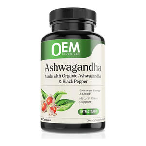 Cápsulas de Extracto de Ashwagandha Orgánico OEM con Pimienta Negra para Energía, Estado de Ánimo y Apoyo Natural al Estrés en Adultos - 60 Unidades - Product Image 1