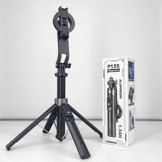 Magnetic Selfie Stick with Integrated for Bluetooth Remote Control and Fill Light Tripod Stand for Phone Camera Live Streaming