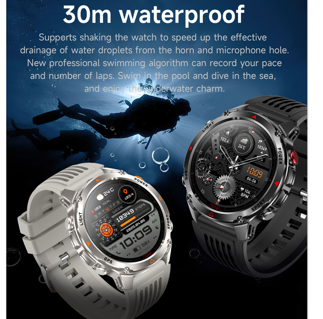 DF HT37 GPS IP68 Android Operated Smart Watch Unisex Outdoor Tactical Large Dial IPS Display 4-Day Battery Sleep Tracker