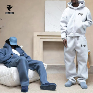 F5592 Custom Logo Heavyweight Winter Fleece Blank Pullover Boxy Baggy Hoodie and Sweatpants Zip Up Tracksuit Sweatsuits Men