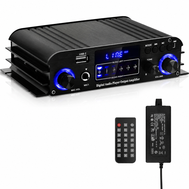 S-288 Mini Digital Audio Amplifier USB AUX 2 Channel Stereo HiFi Amp with Mic Input Remote Control for Home Car PA